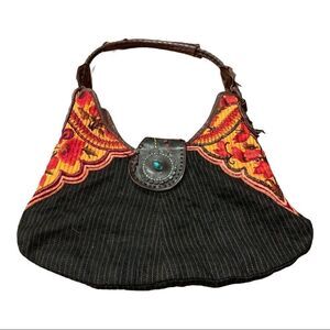 Jadetribe Textile & Leather Braid Strap Hobo Bag